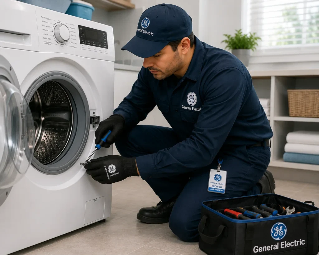 Técnico autorizado General Electric documentando una reparación en Costa Rica